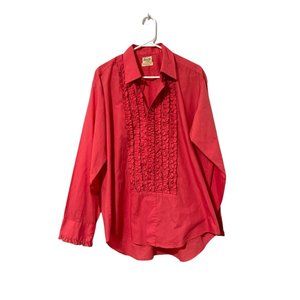 Vintage Delton N.Y Men's  Ruffle Ruche Frill Tuxedo Dinner Shirt Size 17X34 Red